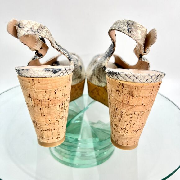 Stuart Weitzman Jean Slingback Wedge Sandals Cork Snake Print Peep Toe - Picture 6 of 10